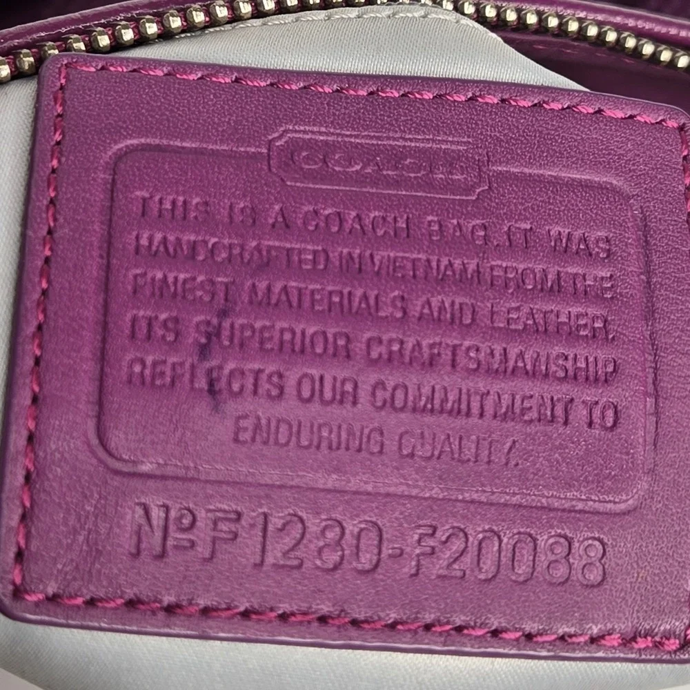 Coach Ashley Dotted Op Art Hippie Shoulder Bag Purple Signature Canvas Leather